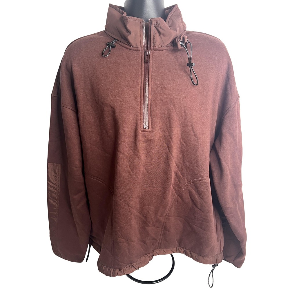 Bass Outdoor Hoodie Mens XL Rum Raisin Convertible Quarter Zip Pullover‎ Fleece